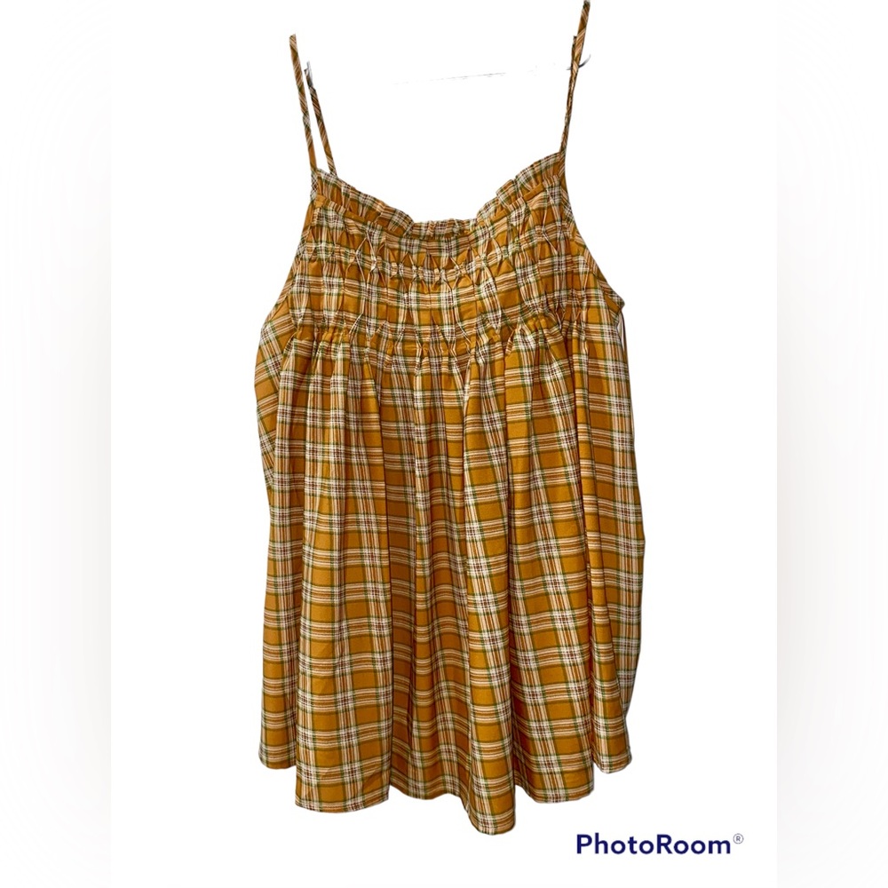 Perfectly Priscilla Spaghetti Strap Tank Yellow- Earthtone Plaid 22/24 NWT